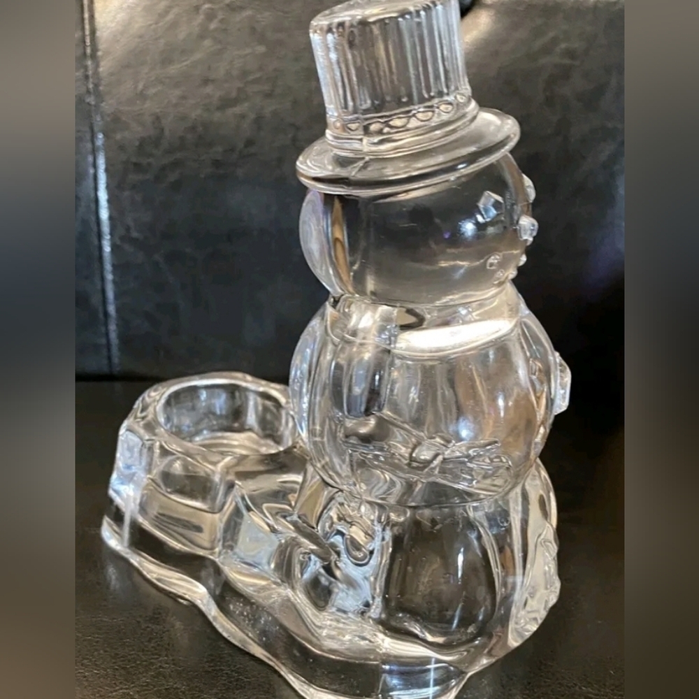 Vintage Lead Crystal Snowman Votive Candle holder Christmas Decorations H 7.5"